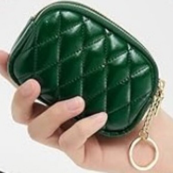 Unbranded Soft Quilted 100% Leather Coin Purse Key Chain in Dark Green, NEW - Picture 2 of 2